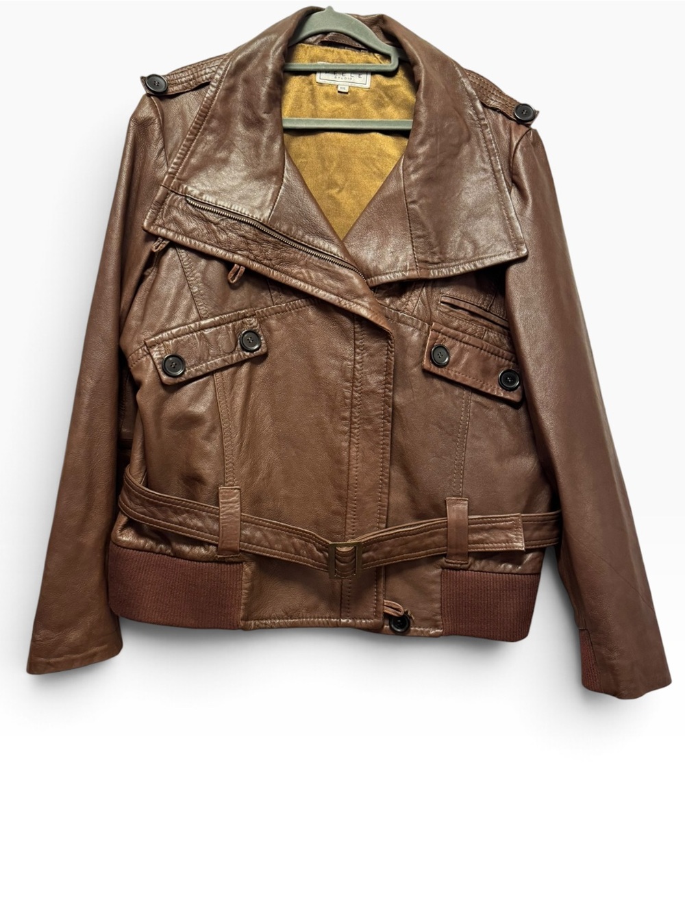 Pelle Studio Belted Leather Jacket Chocolate Brown Size XXL